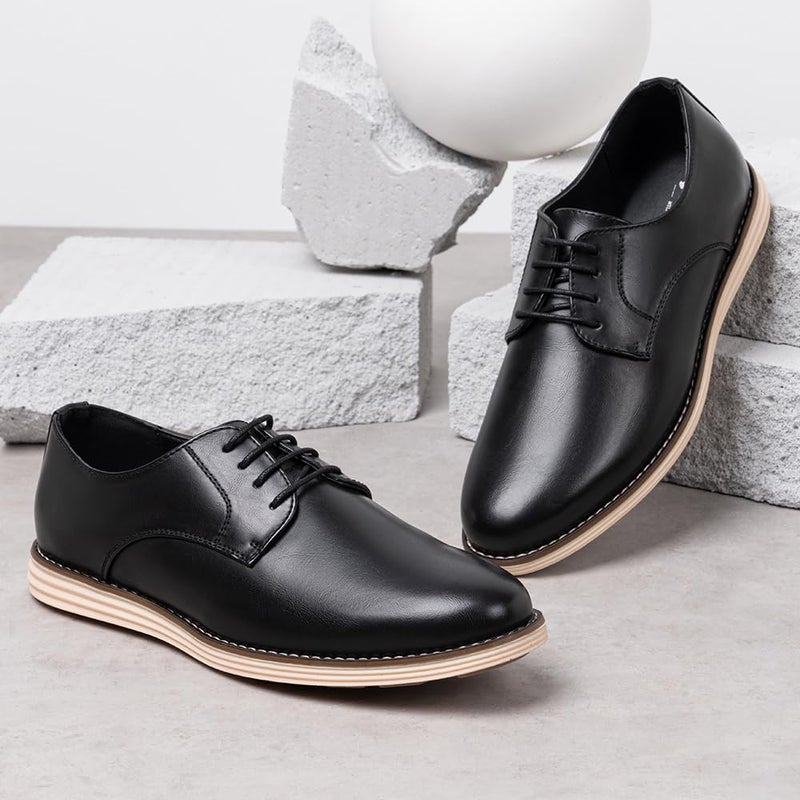 Vostey Mens Casual Dress Shoes Wingtip Plain Business Dress Shoes for Men (BMY618 Black 12) - Image 2